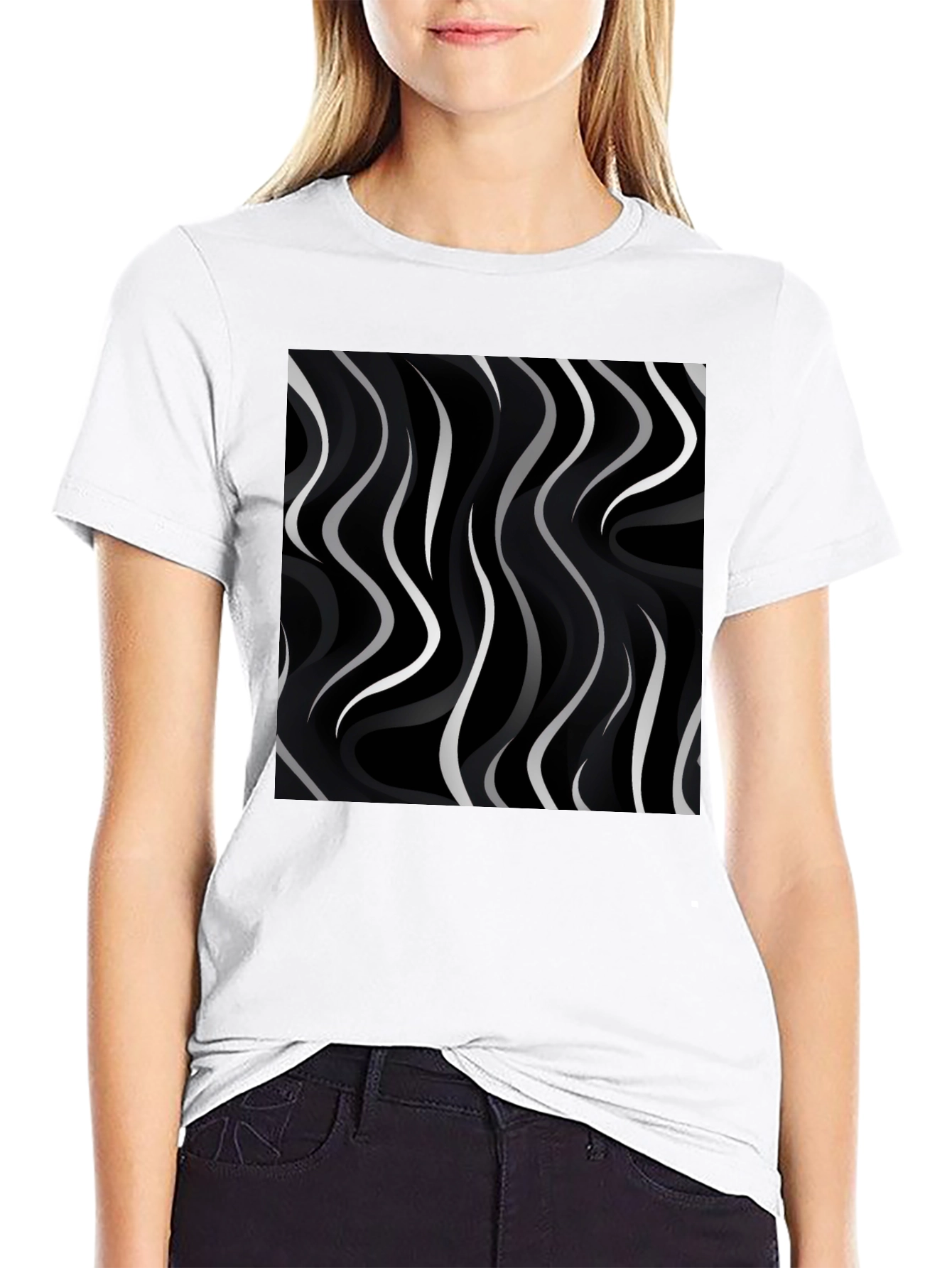 Abstract Wave Pattern Black Tee - Modern Graphic Shirt