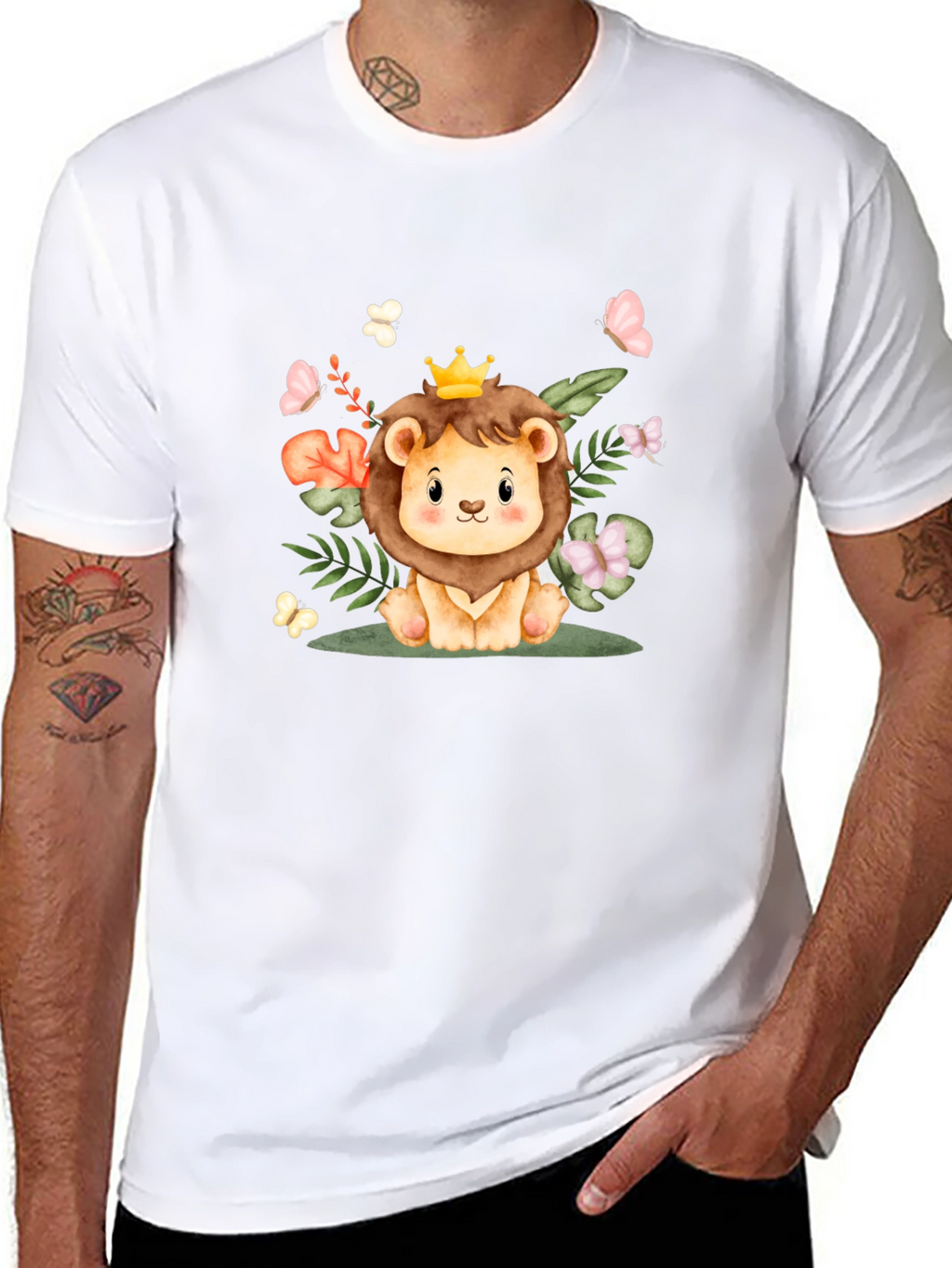 Cute Lion King Graphic Tee - Black Cotton Blend