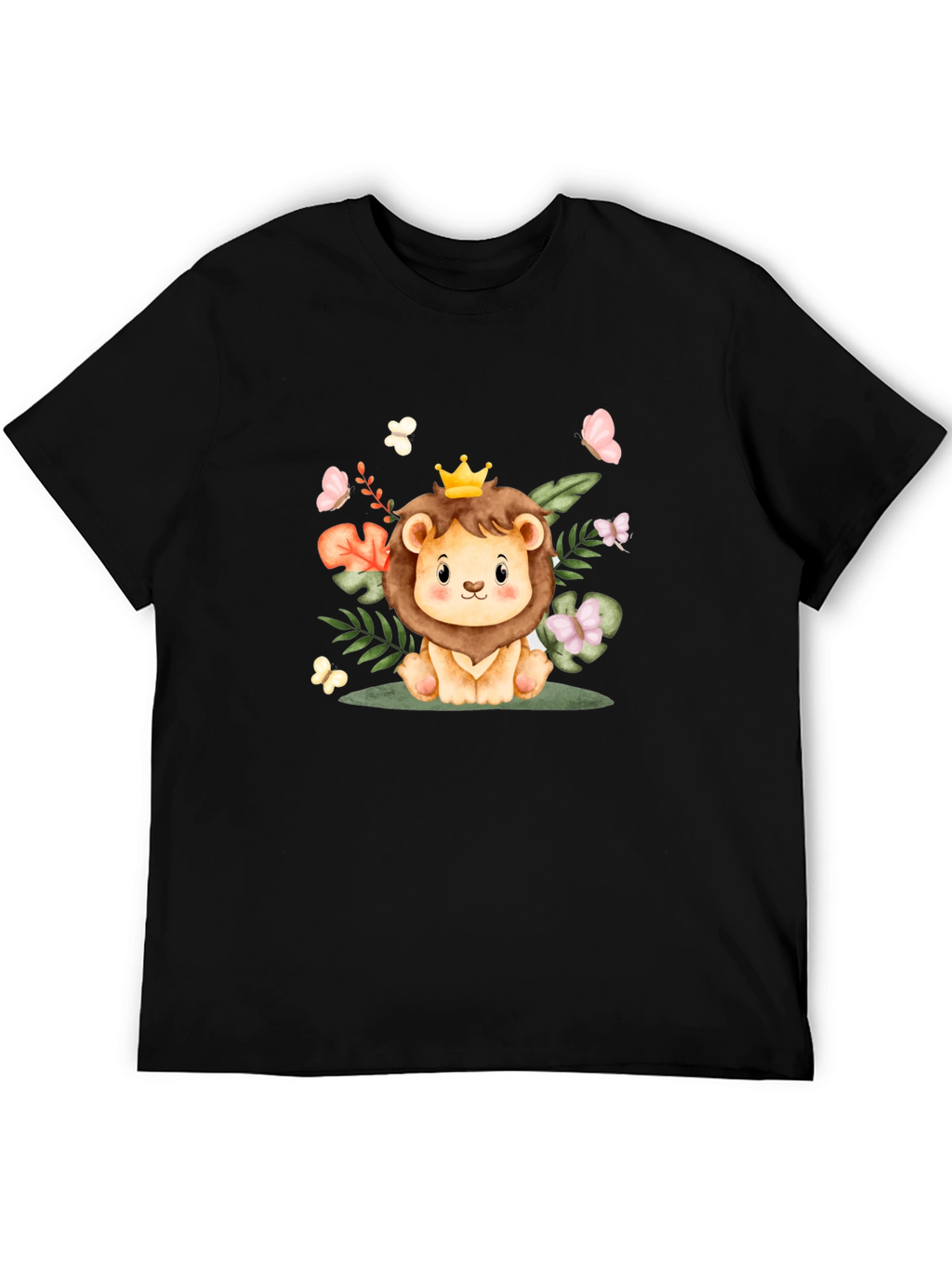 Cute Lion King Graphic Tee - Black Cotton Blend