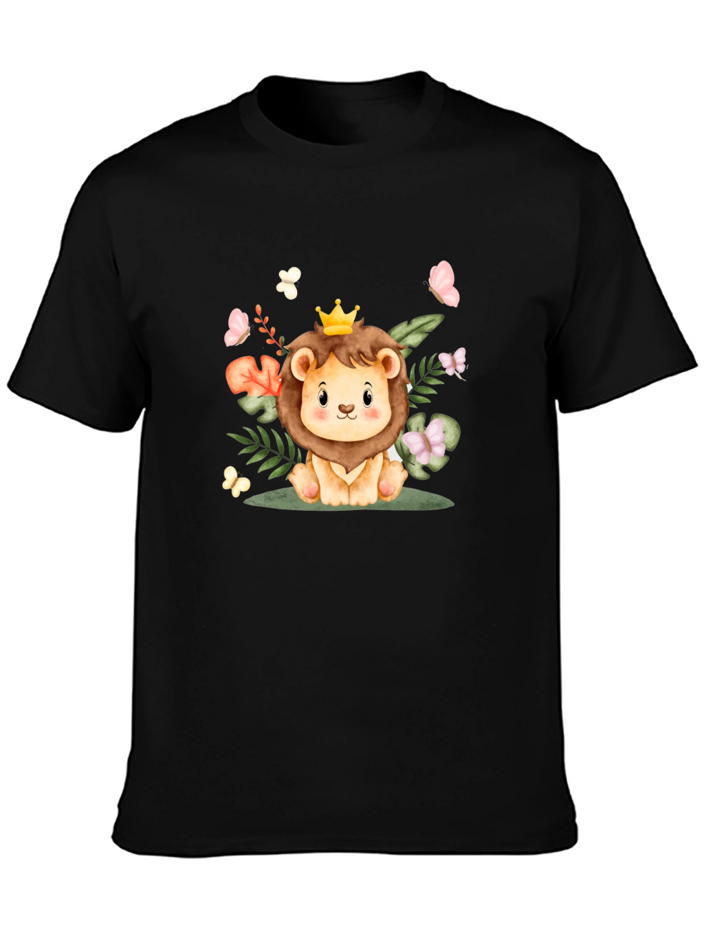 Cute Lion King Graphic Tee - Black Cotton Blend