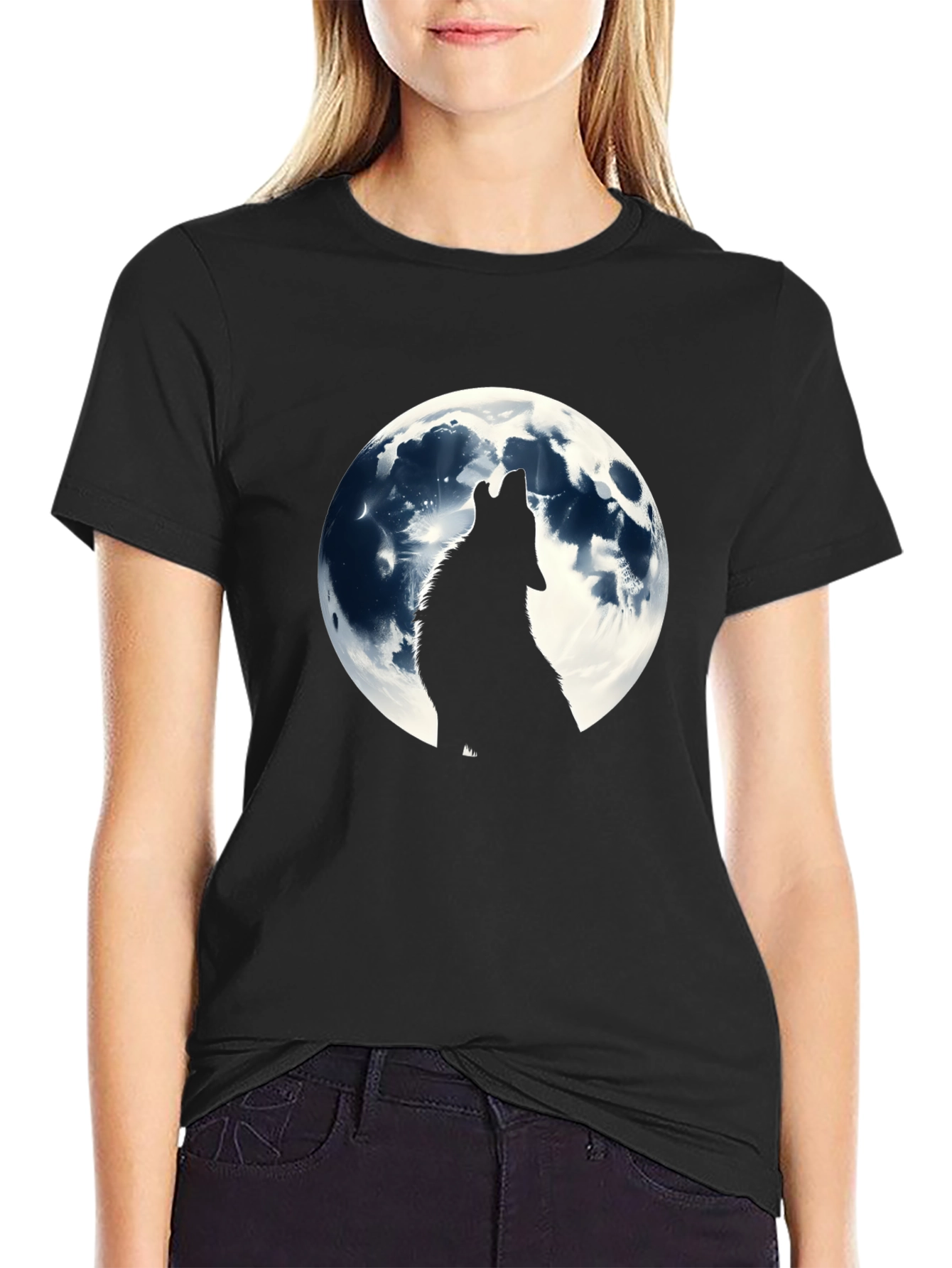 Wolf Moon Graphic T-Shirt - Black