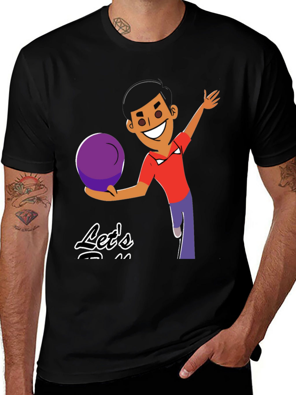 Bowling Cartoon Graphic Tee - Lets Bowl!