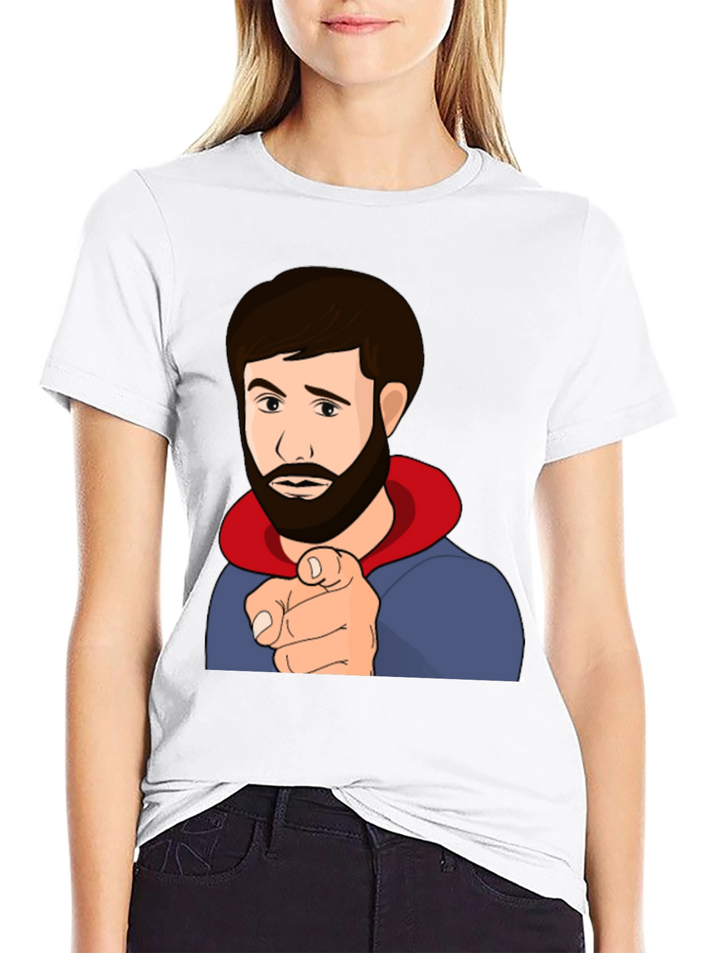 Cartoon Pointing Man Black T-Shirt