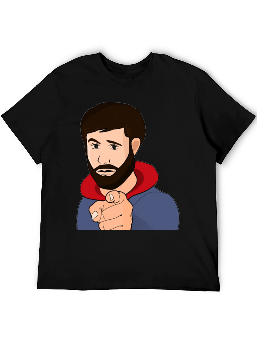Cartoon Pointing Man Black T-Shirt
