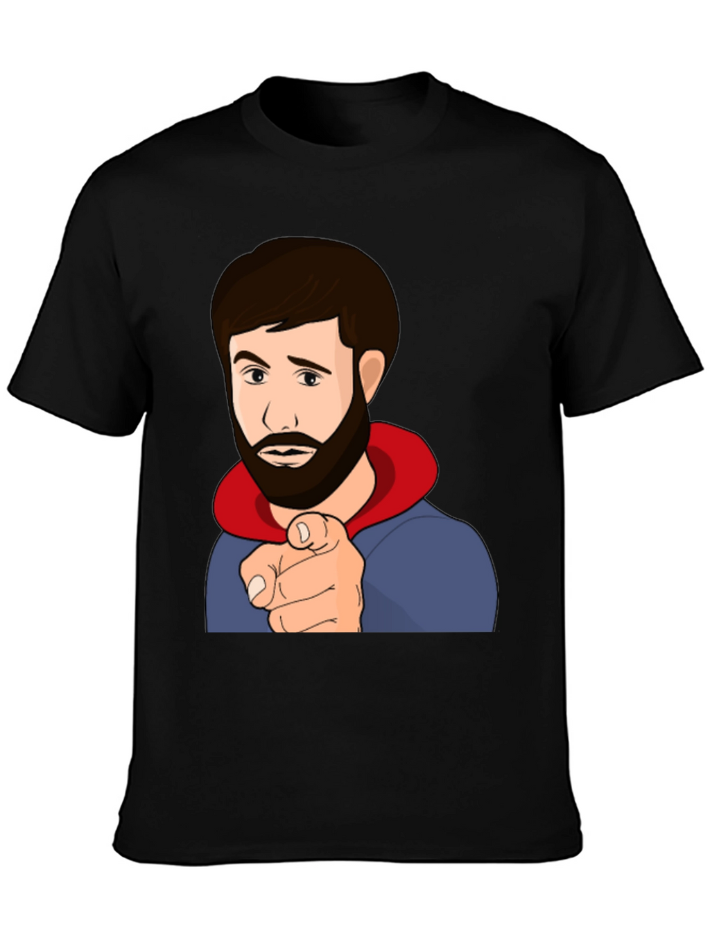Cartoon Pointing Man Black T-Shirt