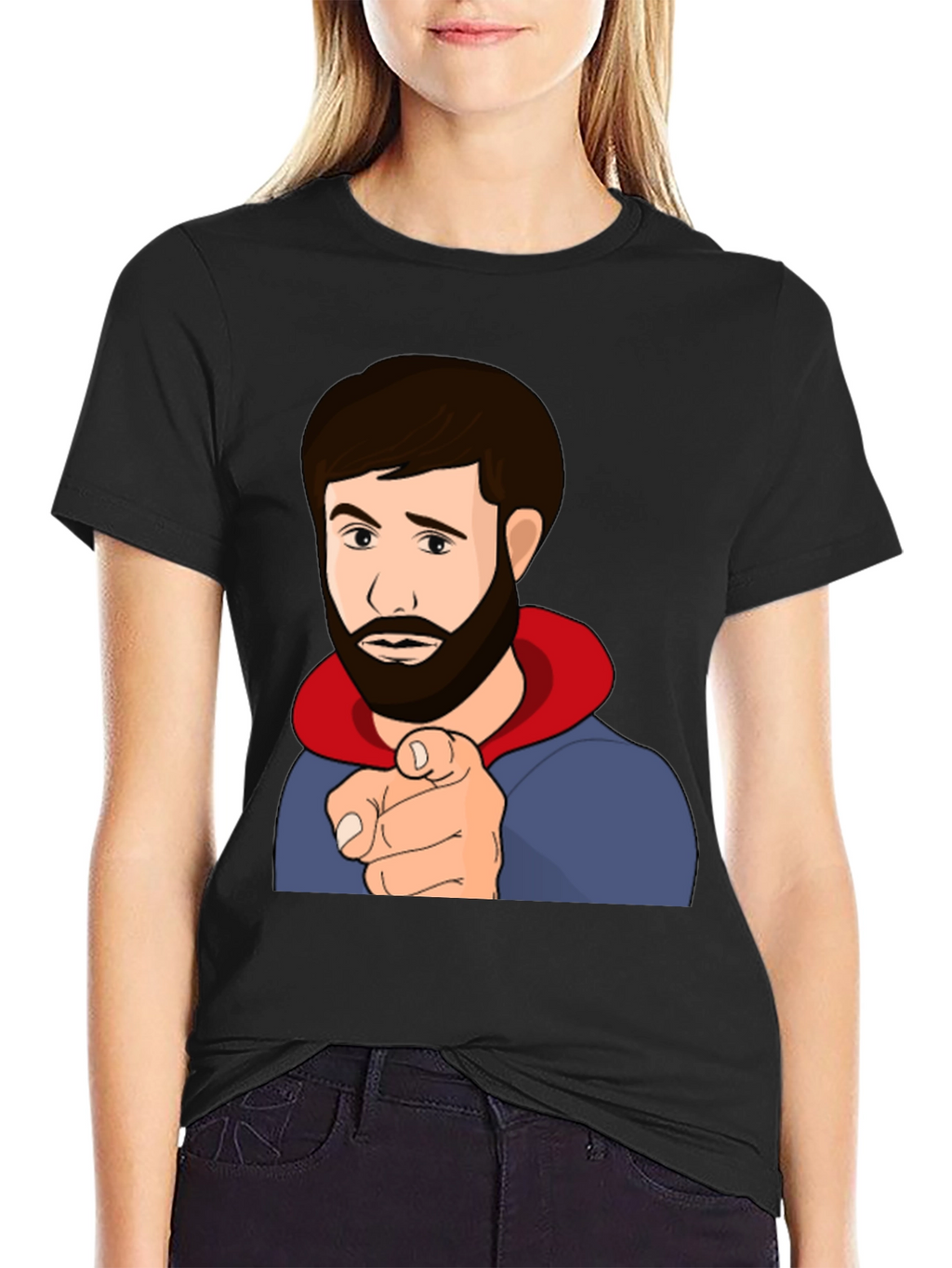Cartoon Pointing Man Black T-Shirt