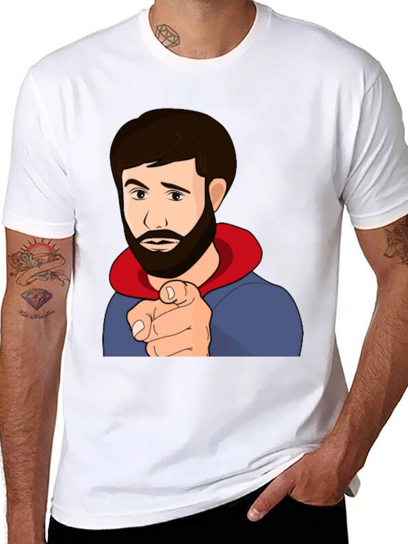 Cartoon Pointing Man Black T-Shirt