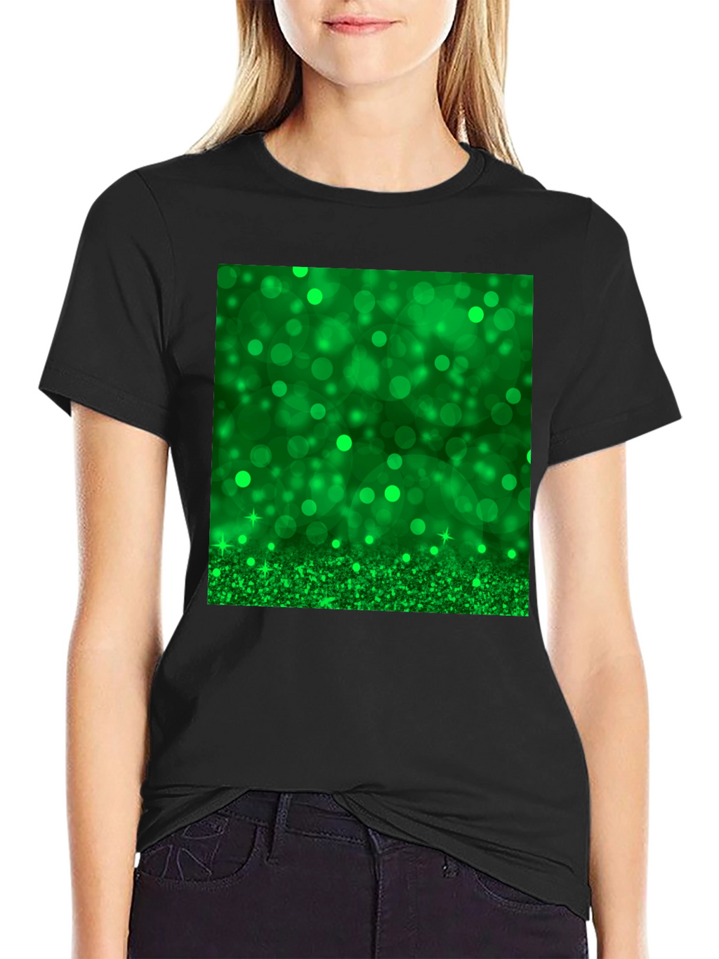 Green Sparkle Black T-Shirt