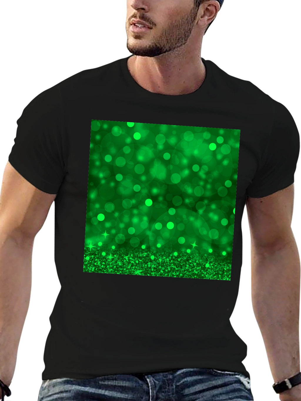 Green Sparkle Black T-Shirt