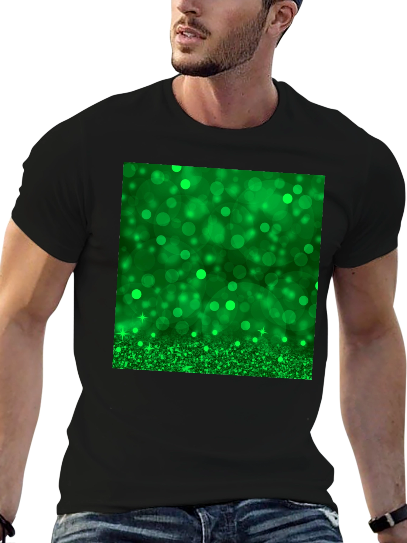 Green Sparkle Black T-Shirt