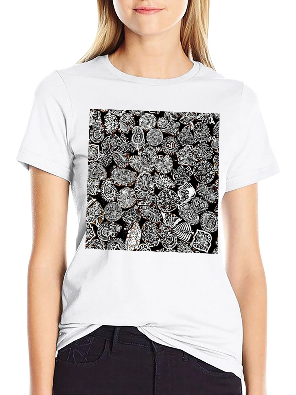 Paisley Print Black Tee