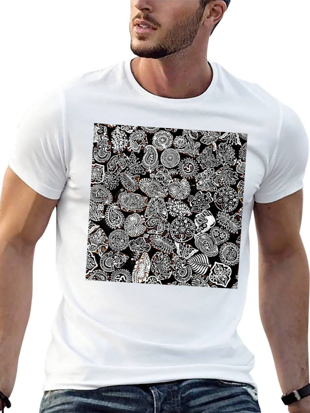 Paisley Print Black Tee