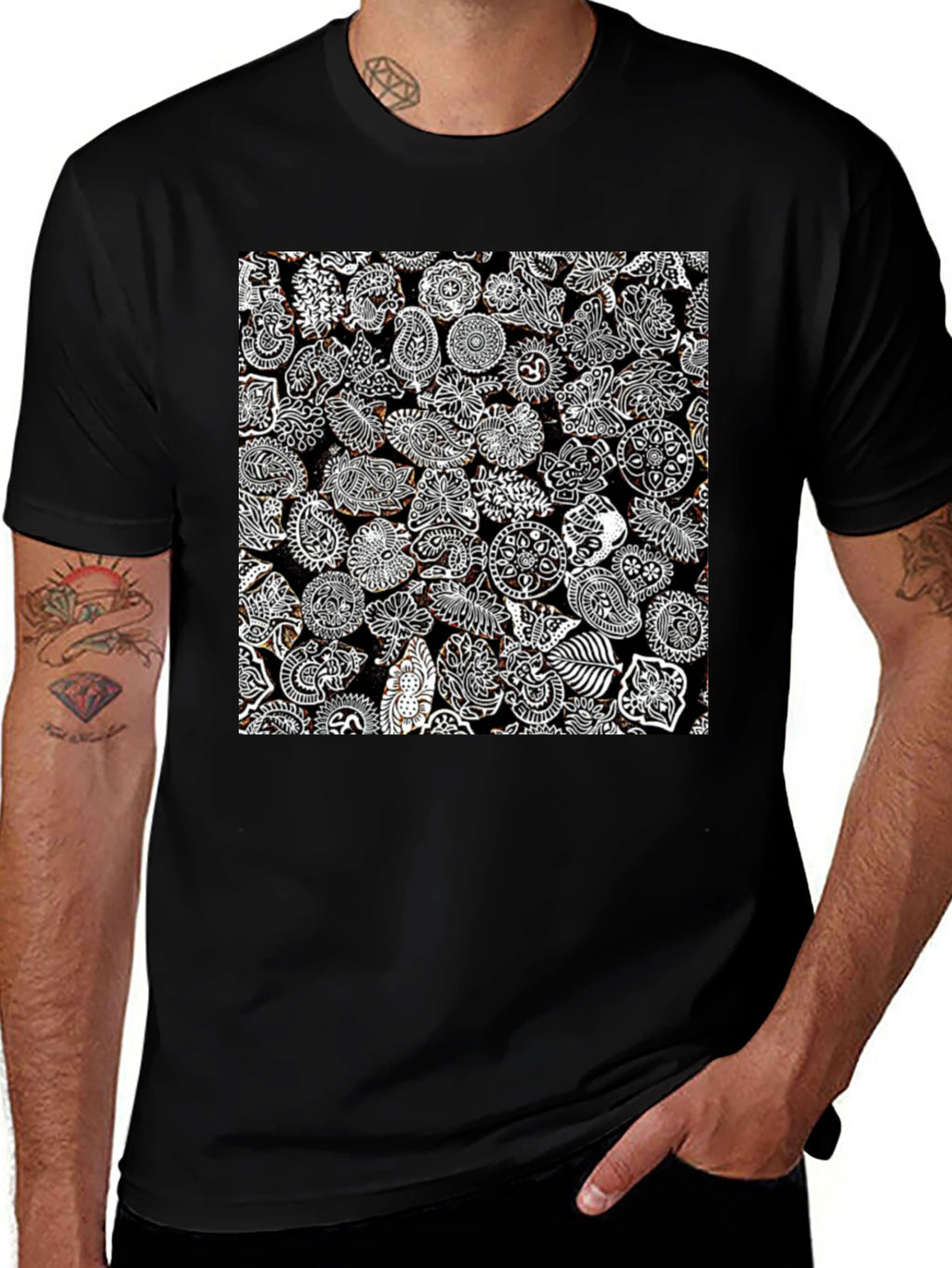 Paisley Print Black Tee