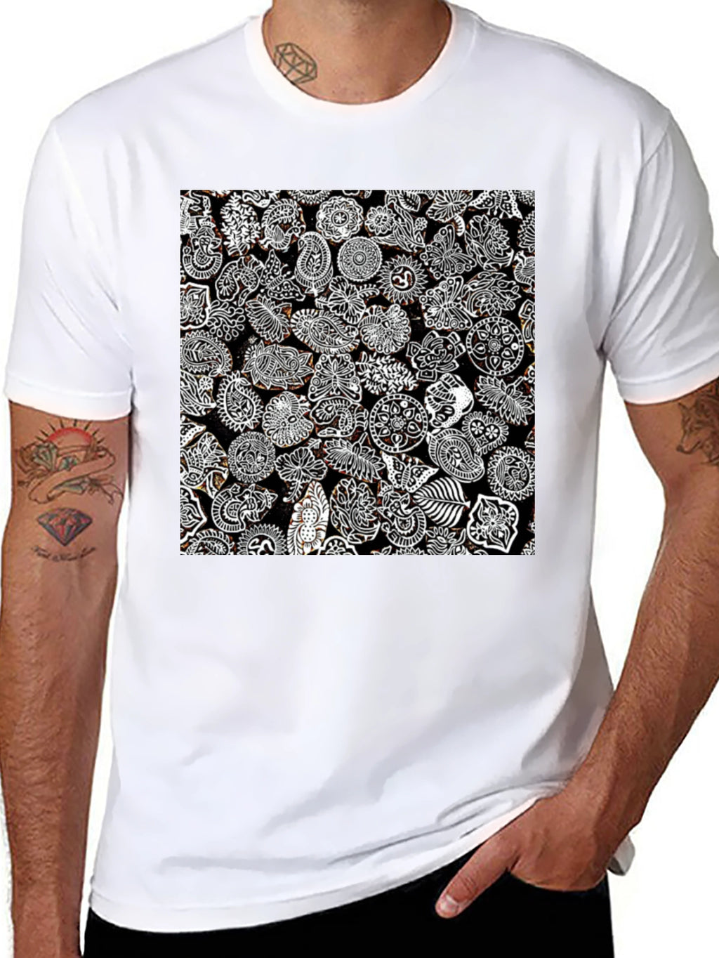 Paisley Print Black Tee
