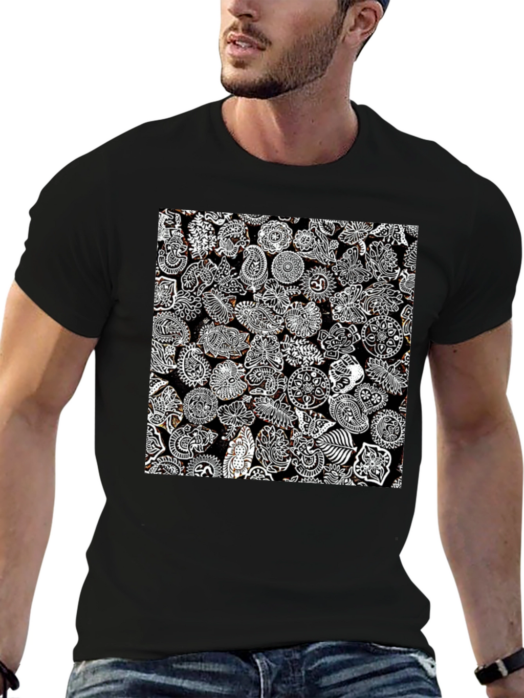 Paisley Print Black Tee