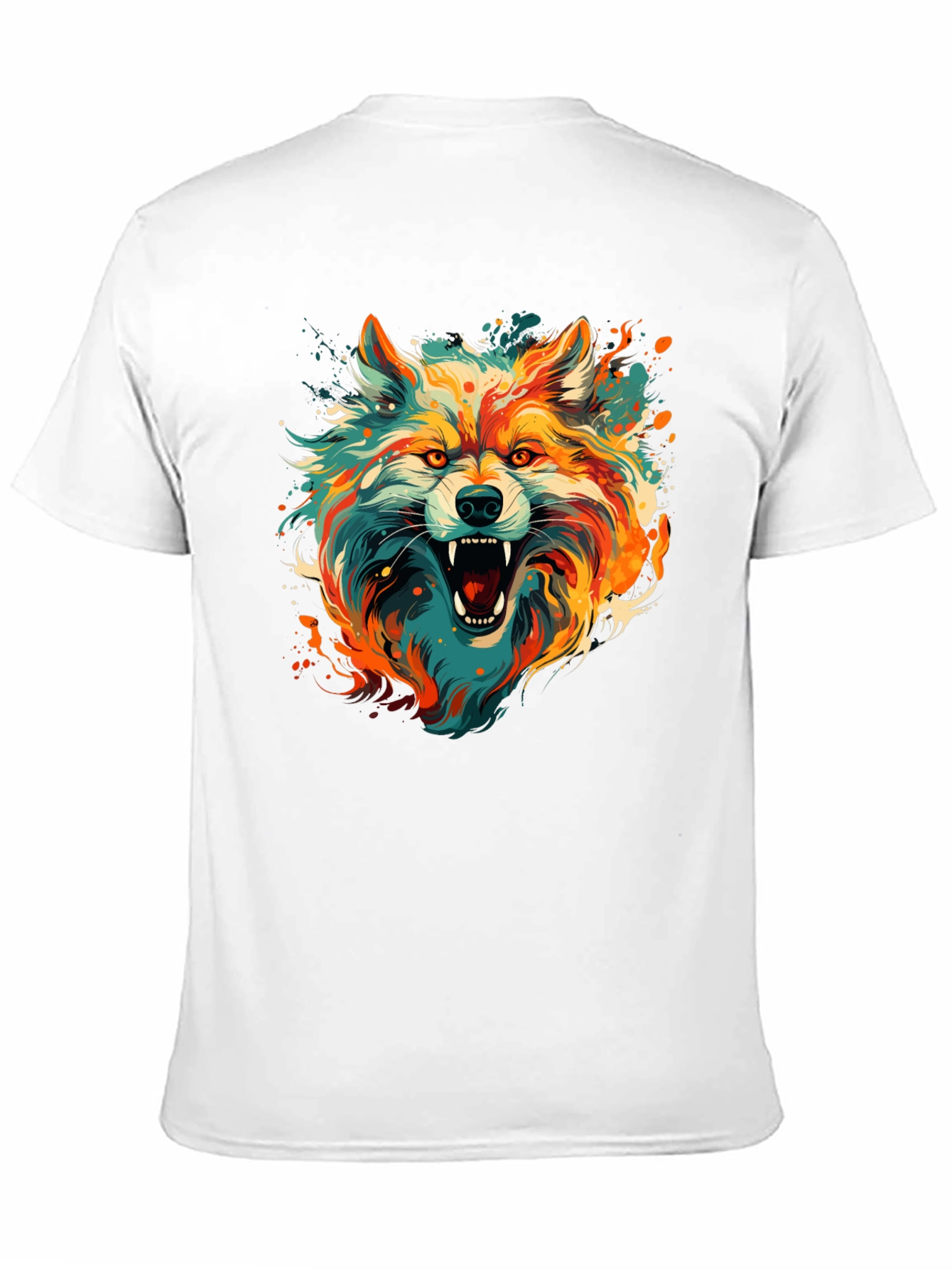 Colorful Wolf Graphic Black T-Shirt