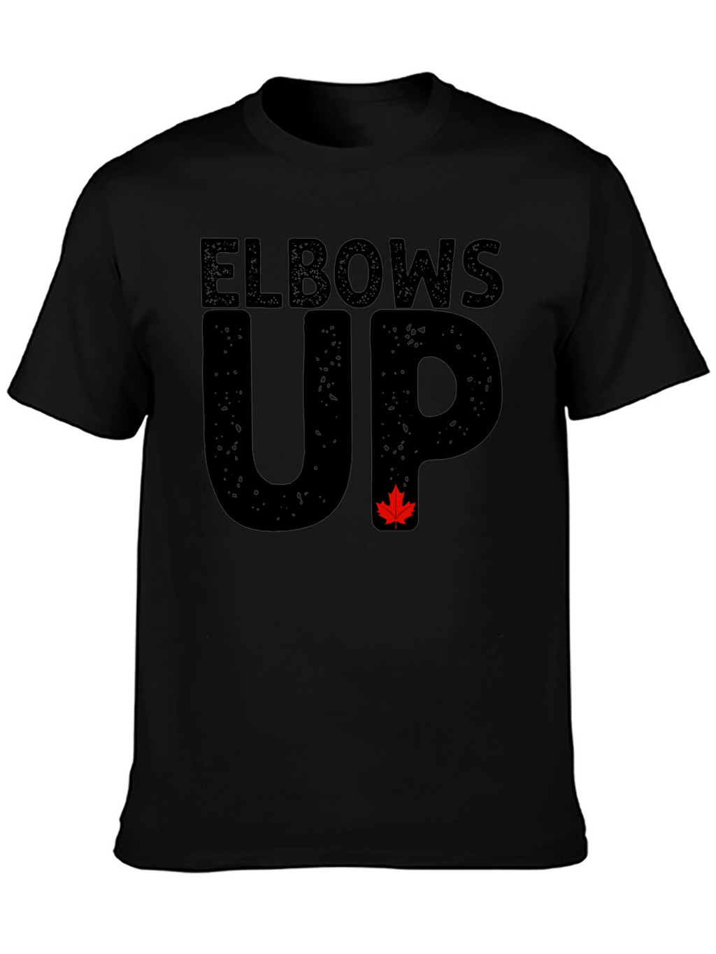Elbows Up Black T-Shirt with Maple Leaf Accent