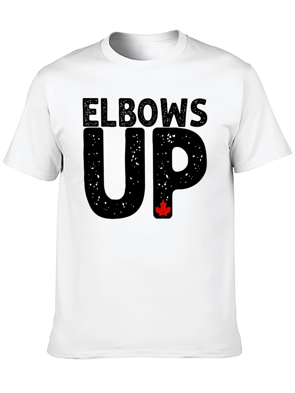 Elbows Up Black T-Shirt with Maple Leaf Accent