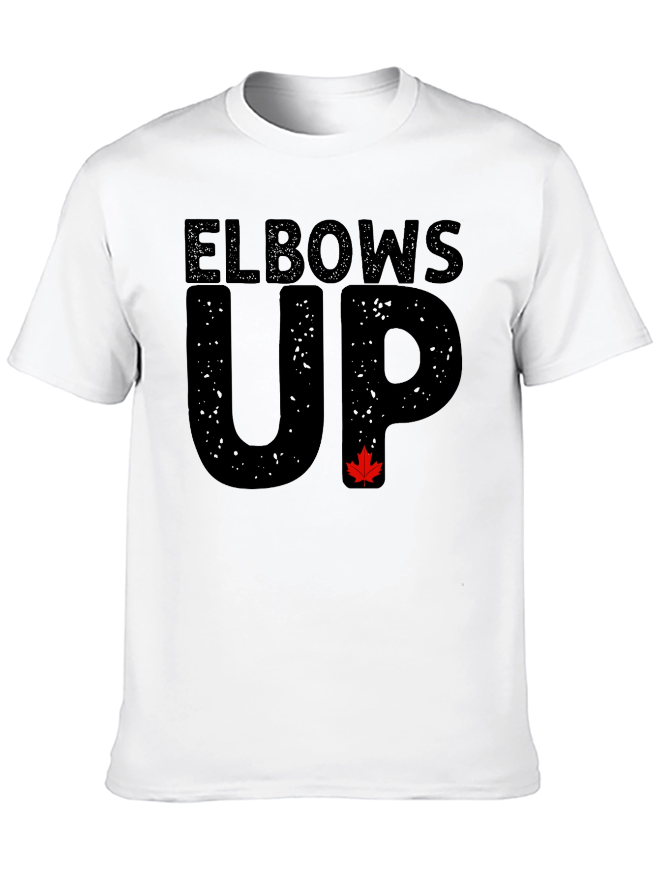 Elbows Up Black T-Shirt with Maple Leaf Accent