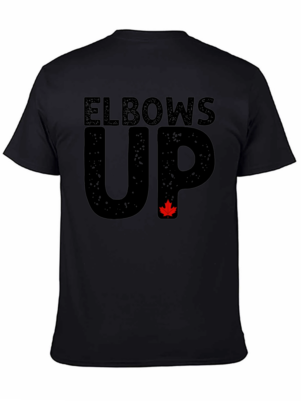 Elbows Up Black T-Shirt with Maple Leaf Accent