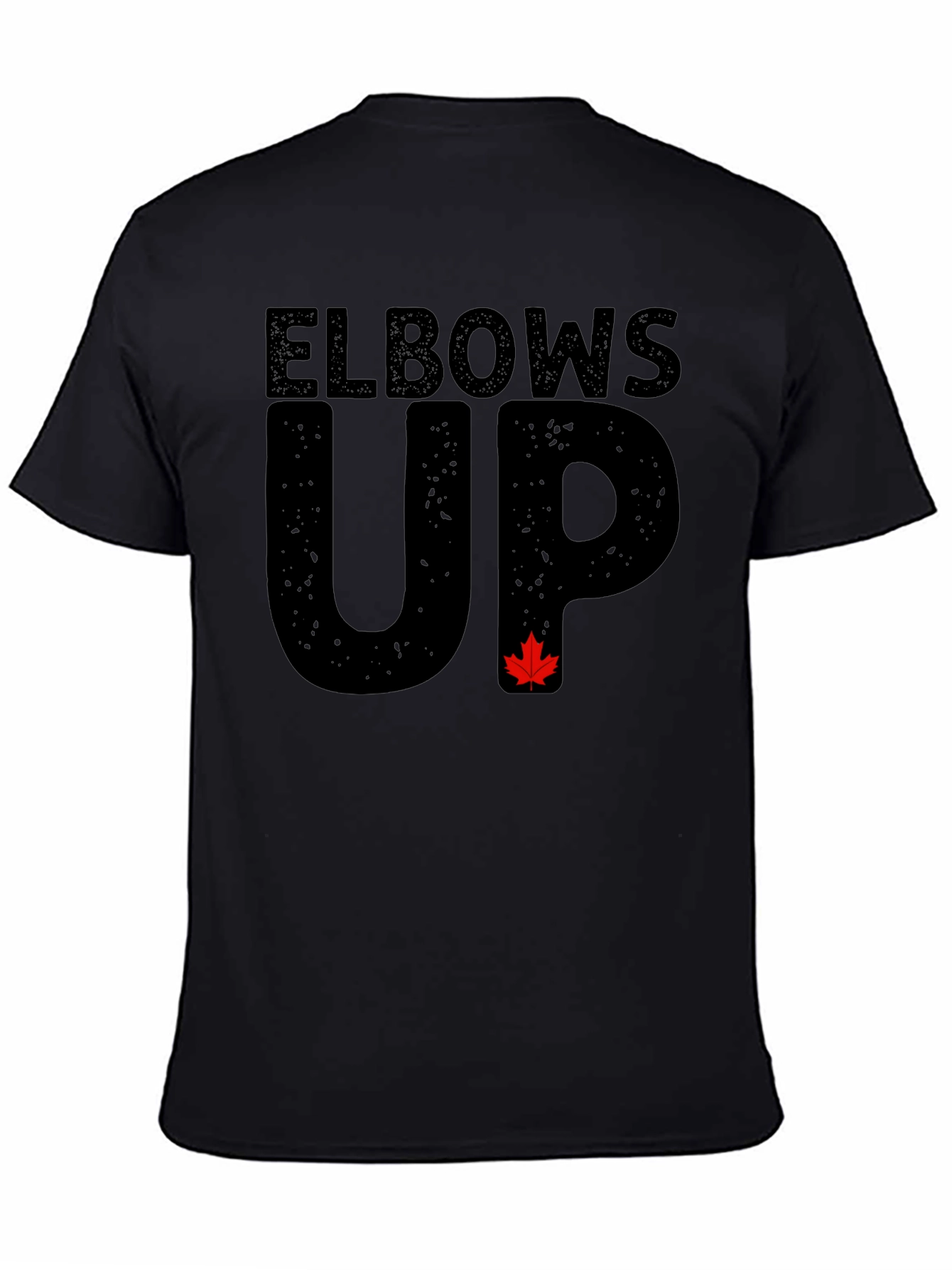 Elbows Up Black T-Shirt with Maple Leaf Accent