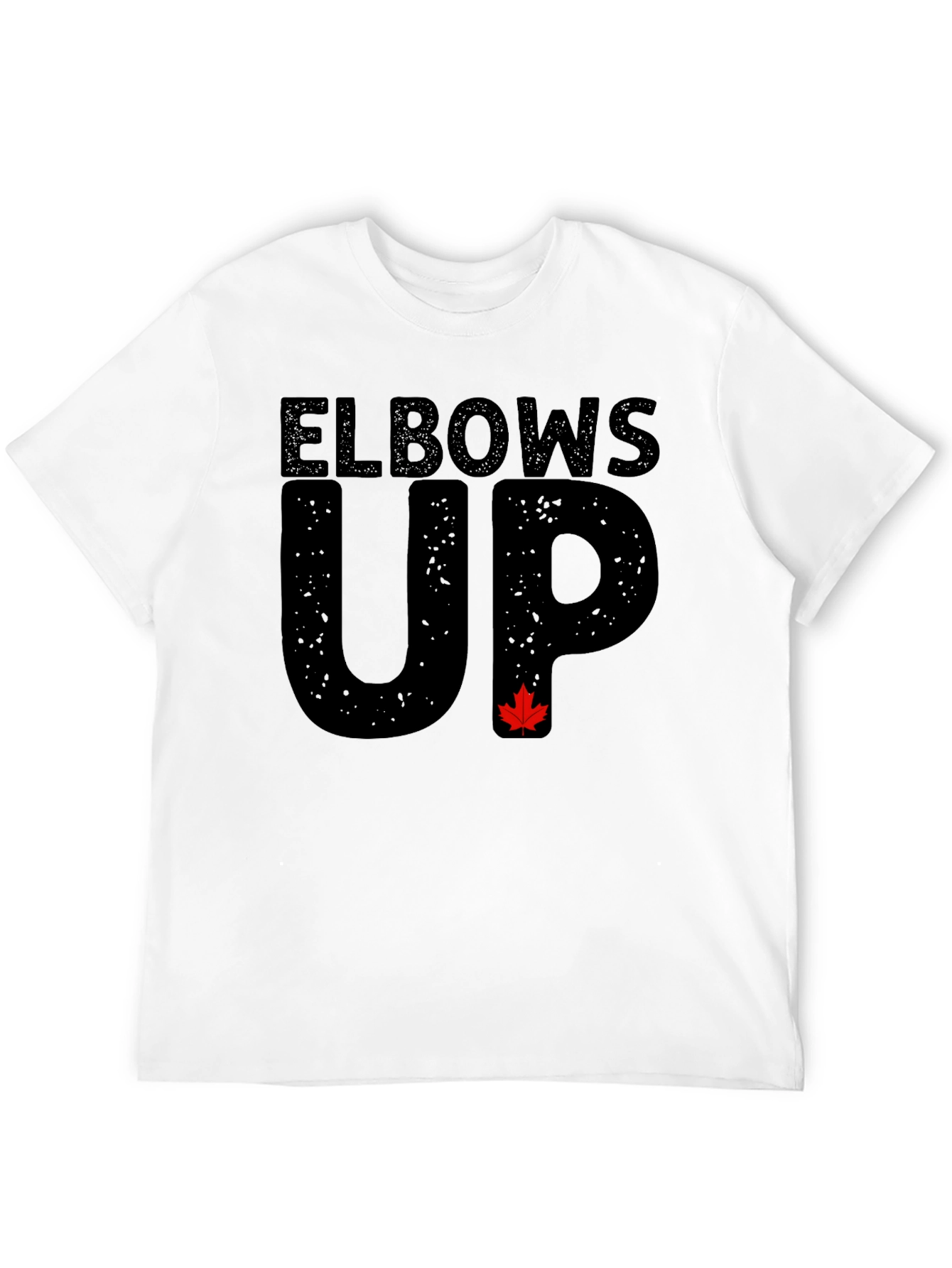 Elbows Up Black T-Shirt with Maple Leaf Accent