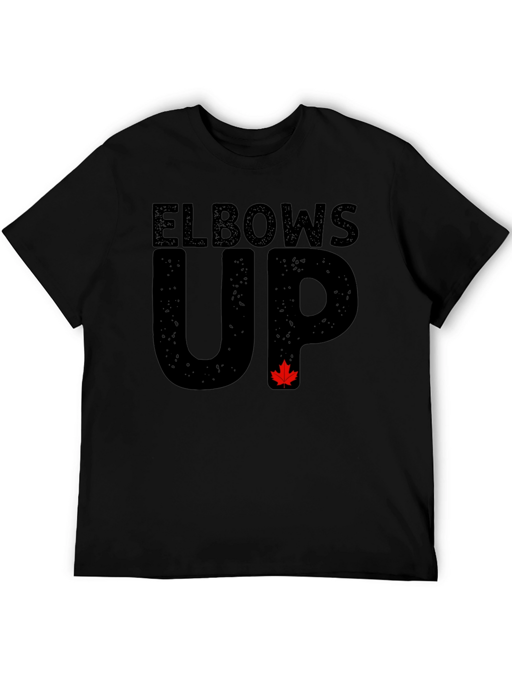 Elbows Up Black T-Shirt with Maple Leaf Accent