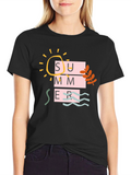 Summer Graphic Print Tee - Casual Black T-Shirt