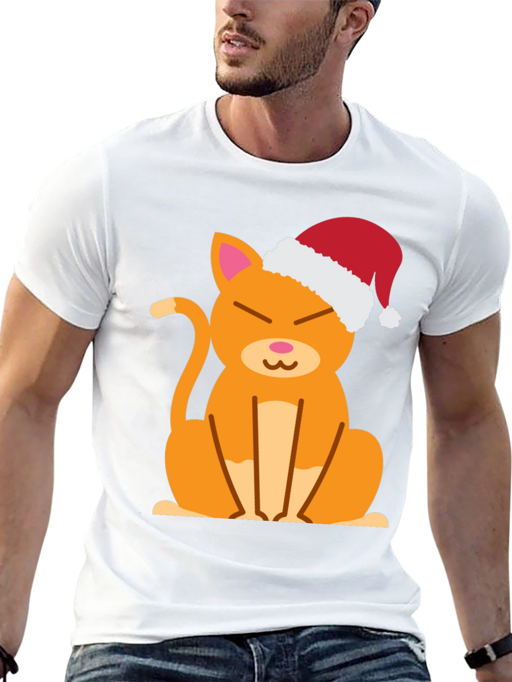 Festive Cat Tee - Santa Hat Cute Kitten Shirt