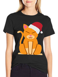 Festive Cat Tee - Santa Hat Cute Kitten Shirt