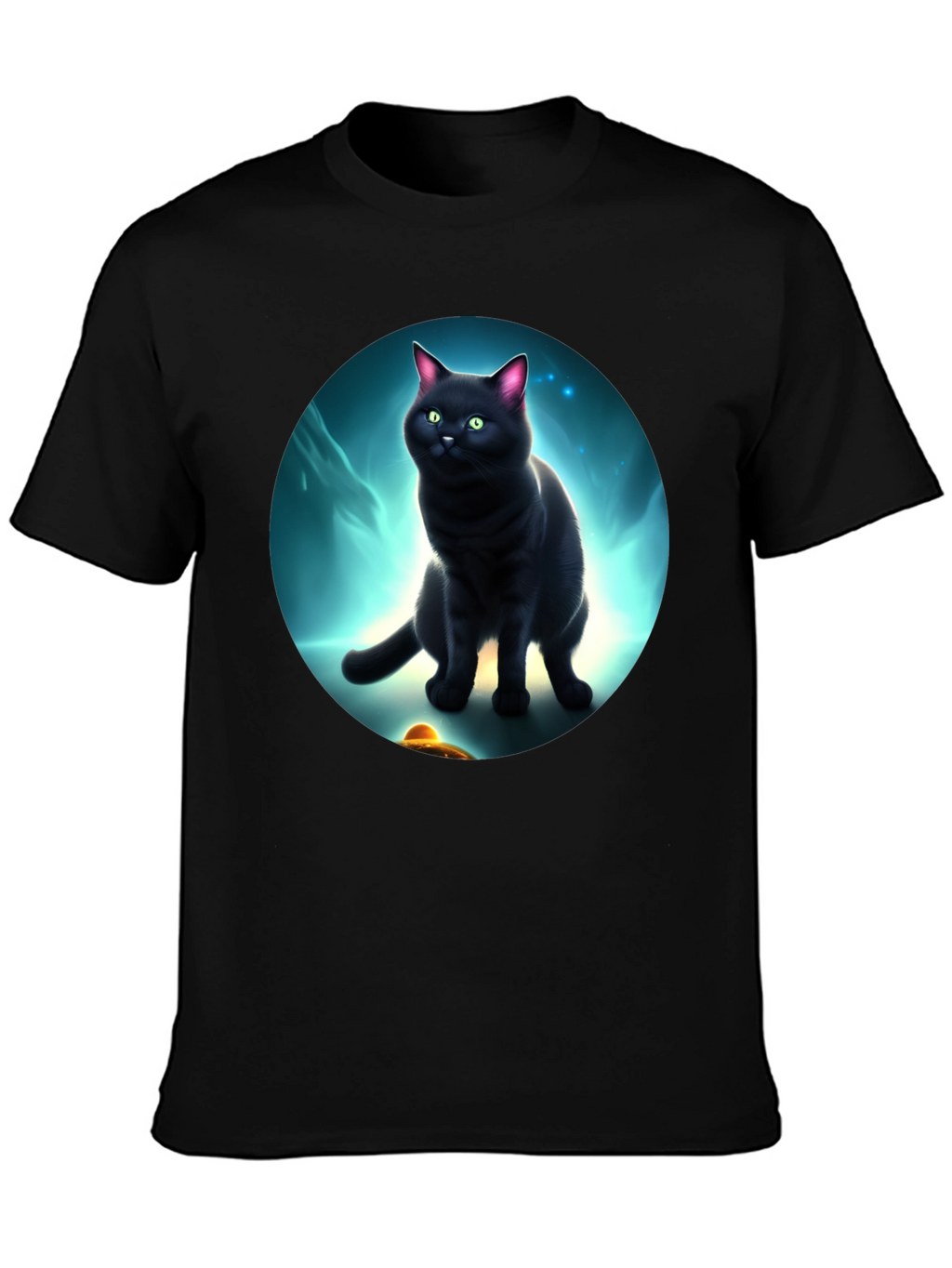 Cosmic Cat T-Shirt: Black Cat UFO Design