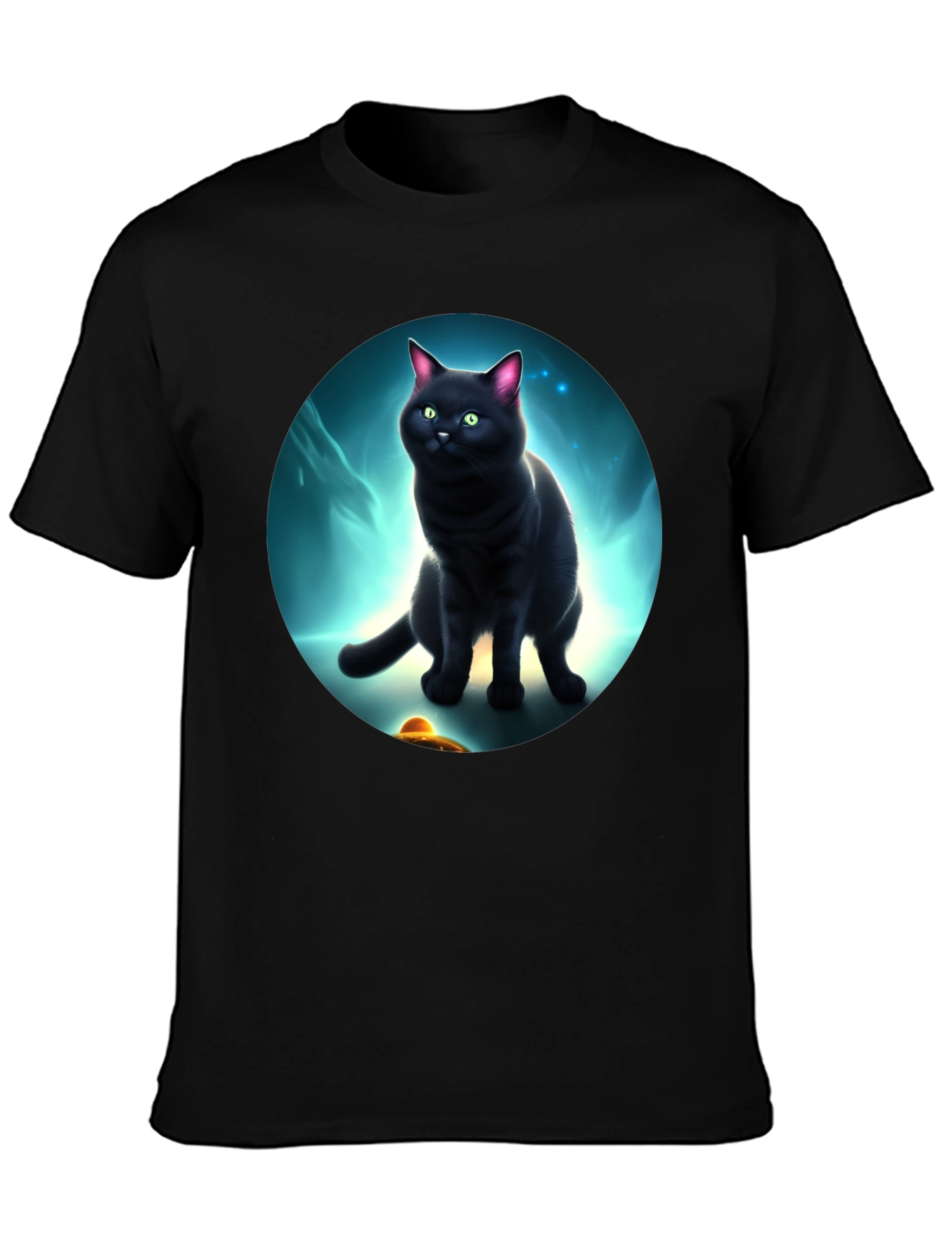 Cosmic Cat T-Shirt: Black Cat UFO Design