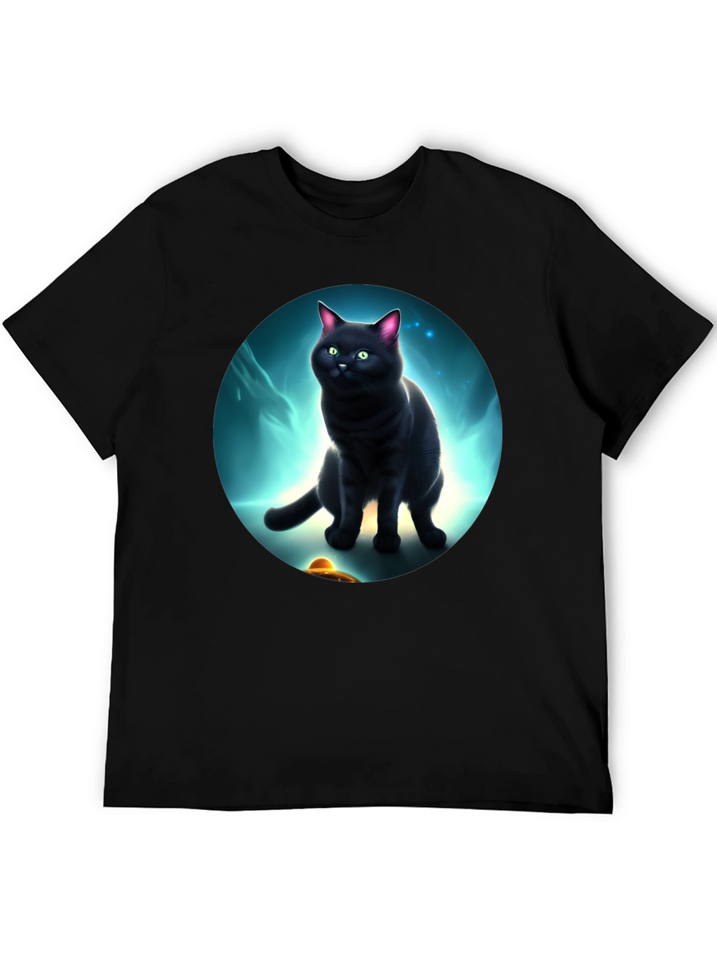 Cosmic Cat T-Shirt: Black Cat UFO Design