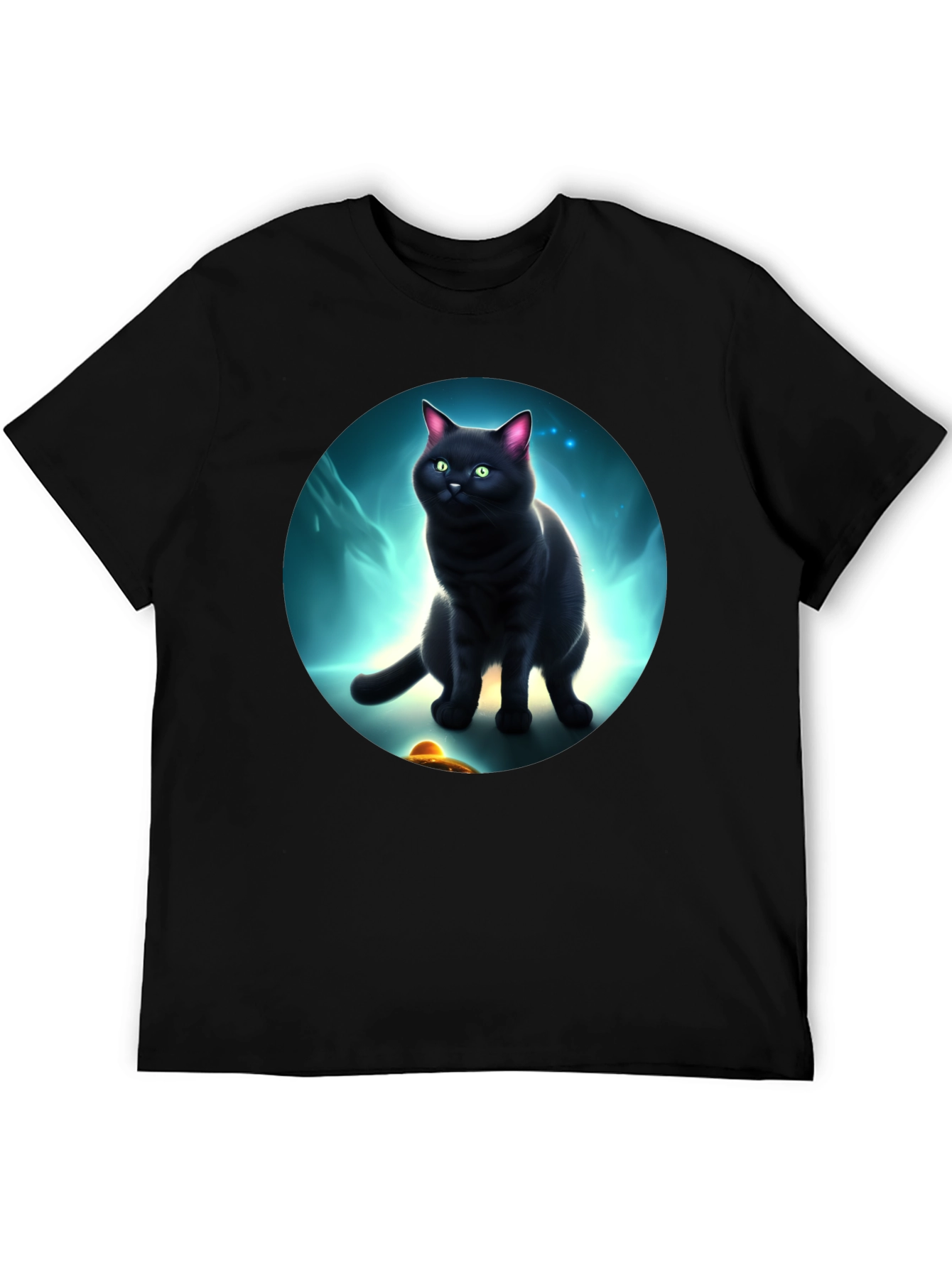 Cosmic Cat T-Shirt: Black Cat UFO Design