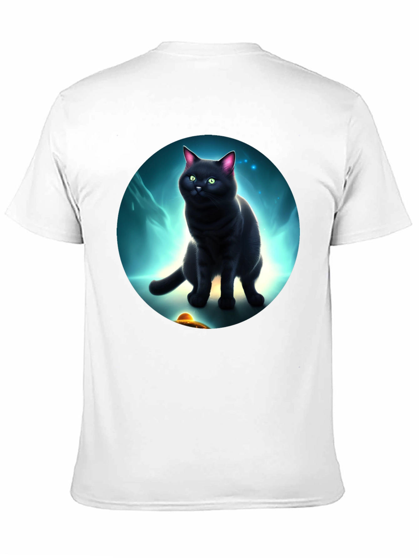 Cosmic Cat T-Shirt: Black Cat UFO Design