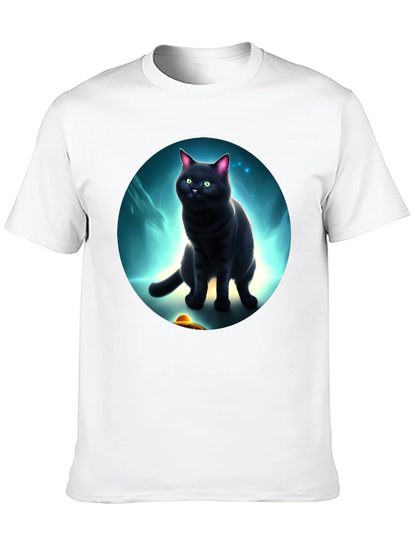 Cosmic Cat T-Shirt: Black Cat UFO Design