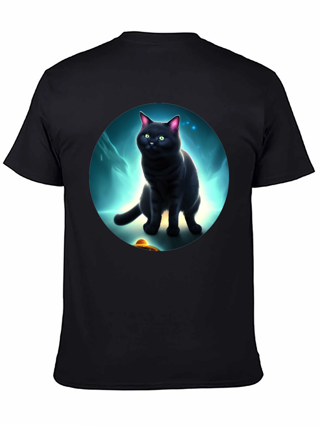 Cosmic Cat T-Shirt: Black Cat UFO Design