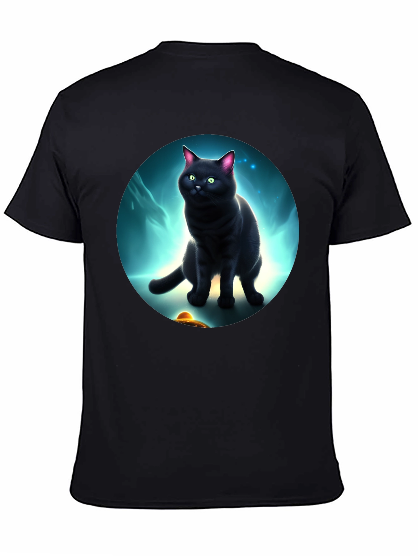 Cosmic Cat T-Shirt: Black Cat UFO Design