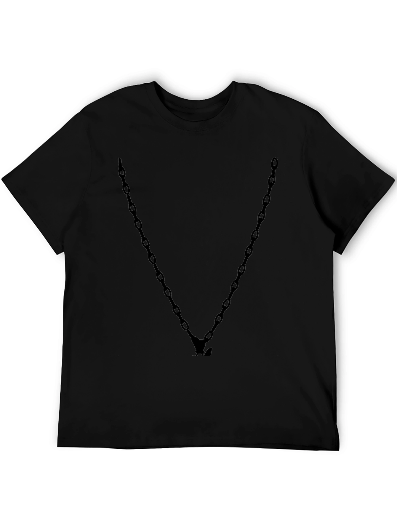 Mens Black Chain V-Neck Graphic Tee