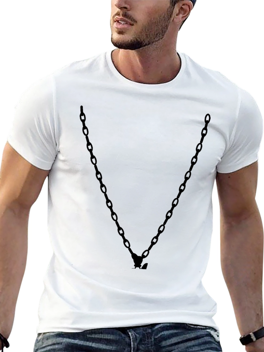Mens Black Chain V-Neck Graphic Tee