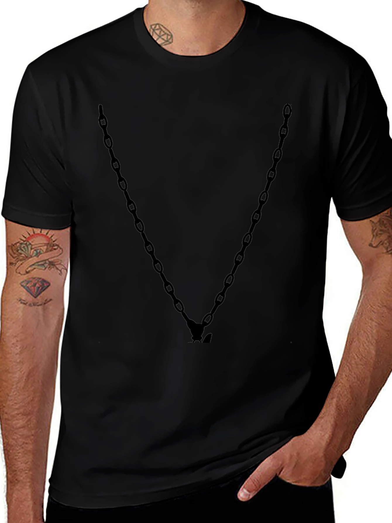 Mens Black Chain V-Neck Graphic Tee