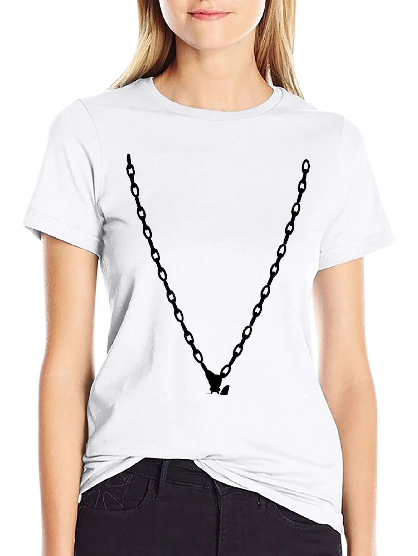 Mens Black Chain V-Neck Graphic Tee