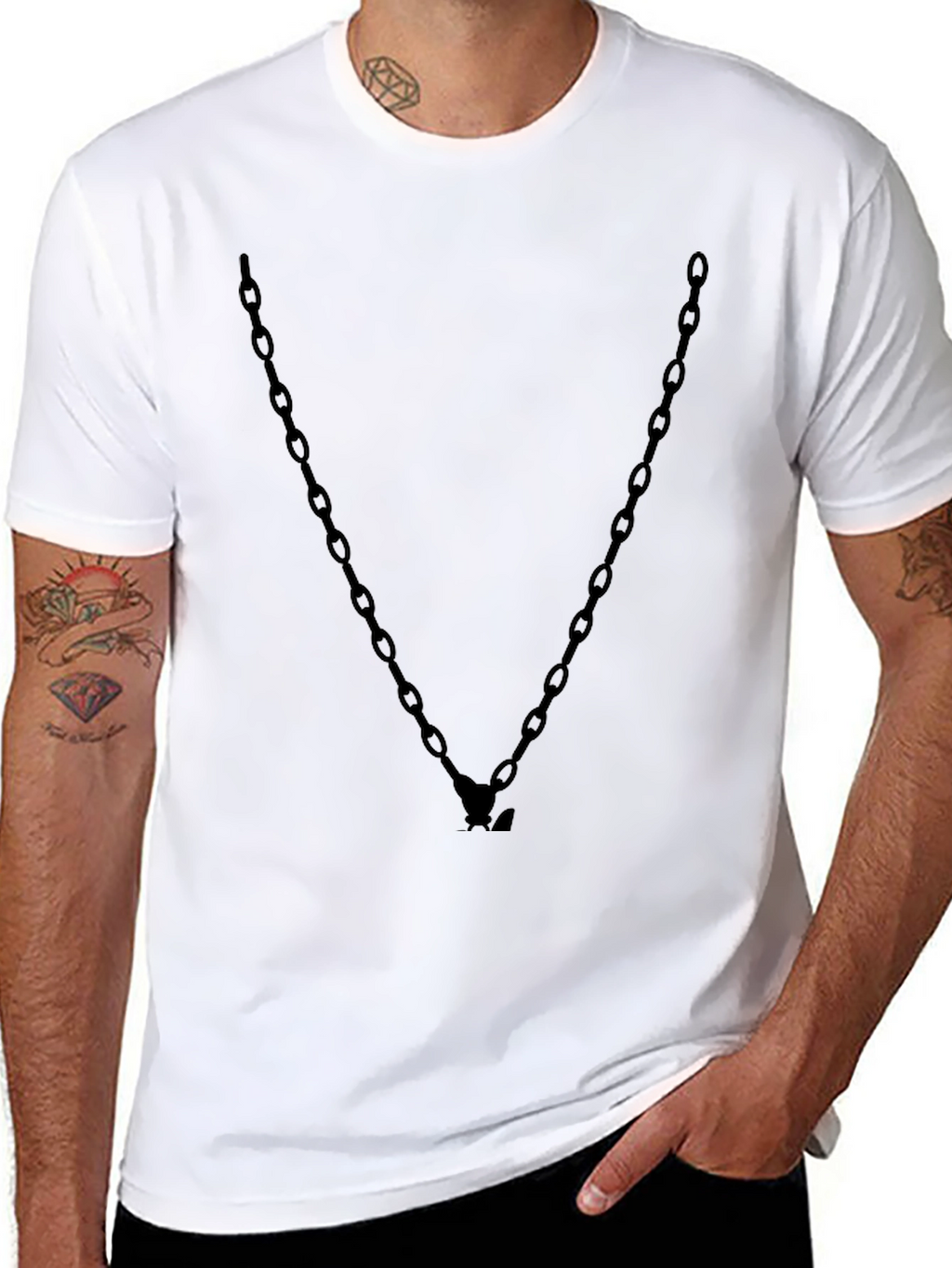 Mens Black Chain V-Neck Graphic Tee