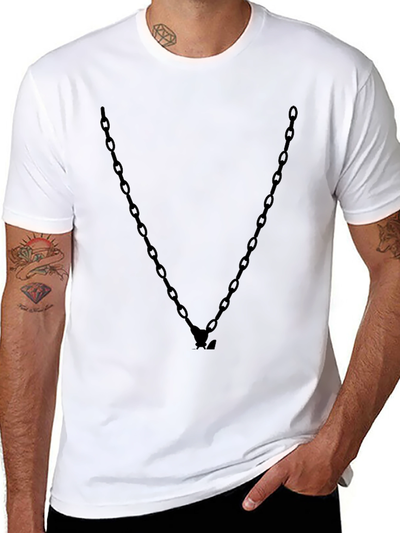 Mens Black Chain V-Neck Graphic Tee