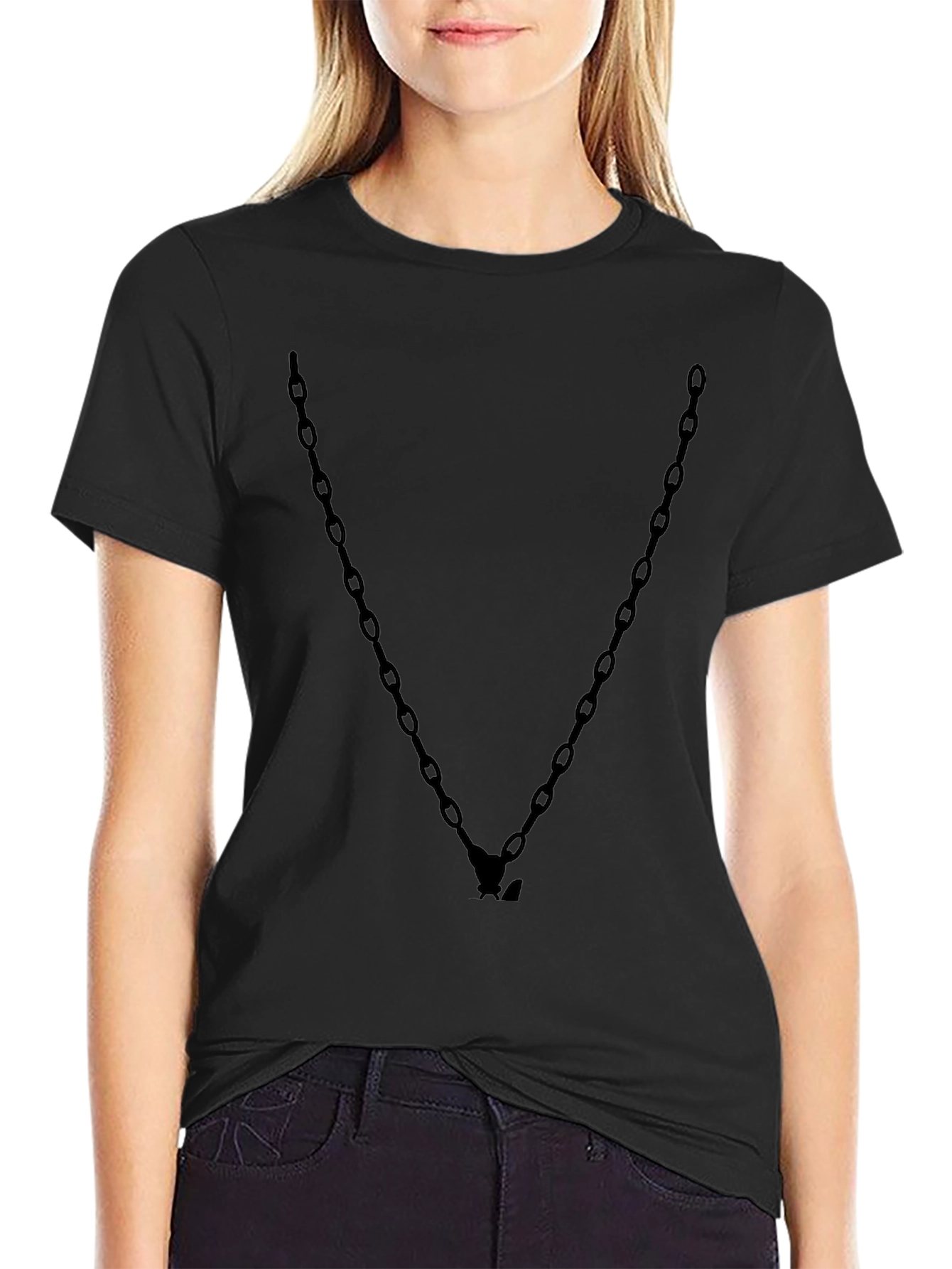 Mens Black Chain V-Neck Graphic Tee