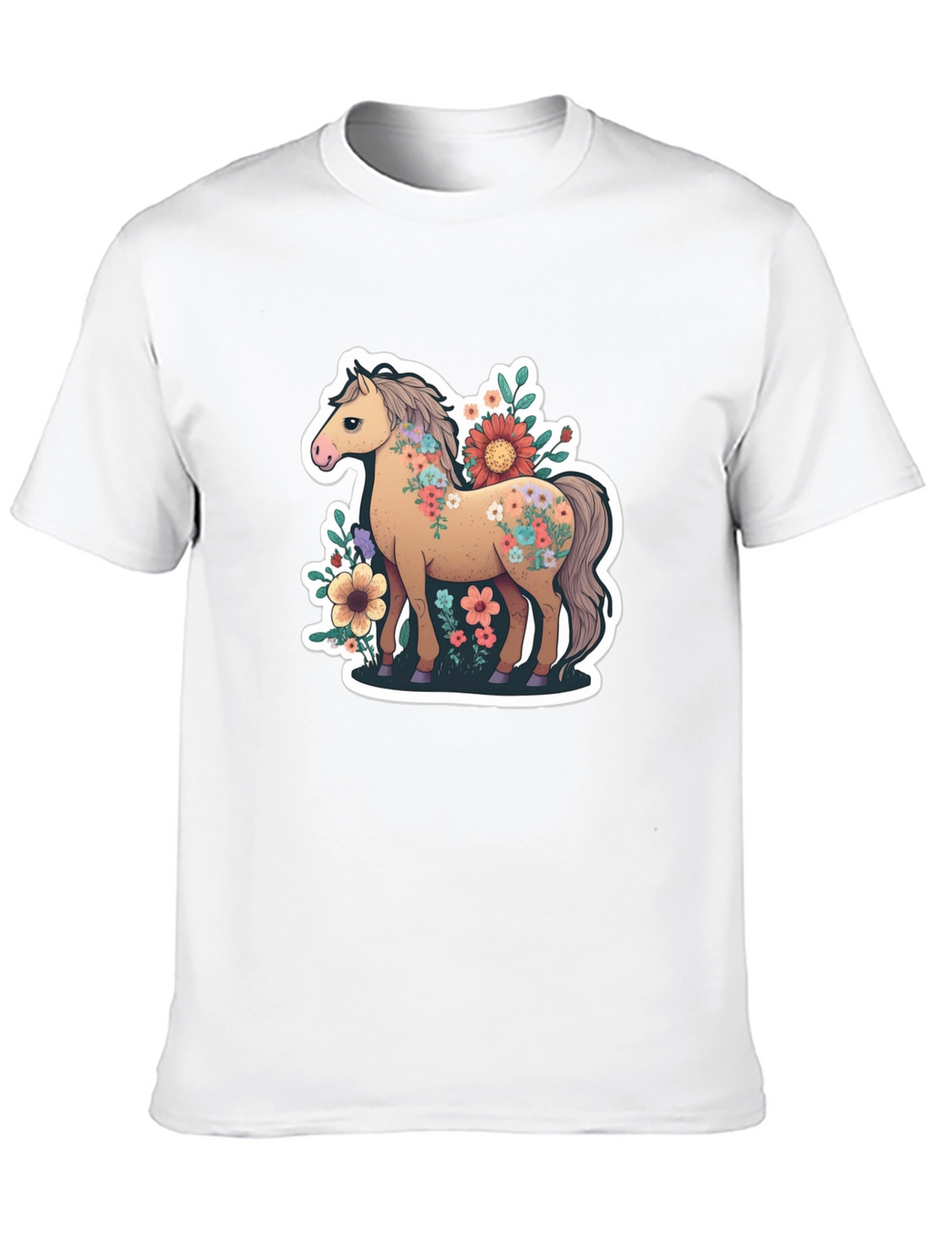 Floral Horse Tee - Stylish Graphic T-Shirt