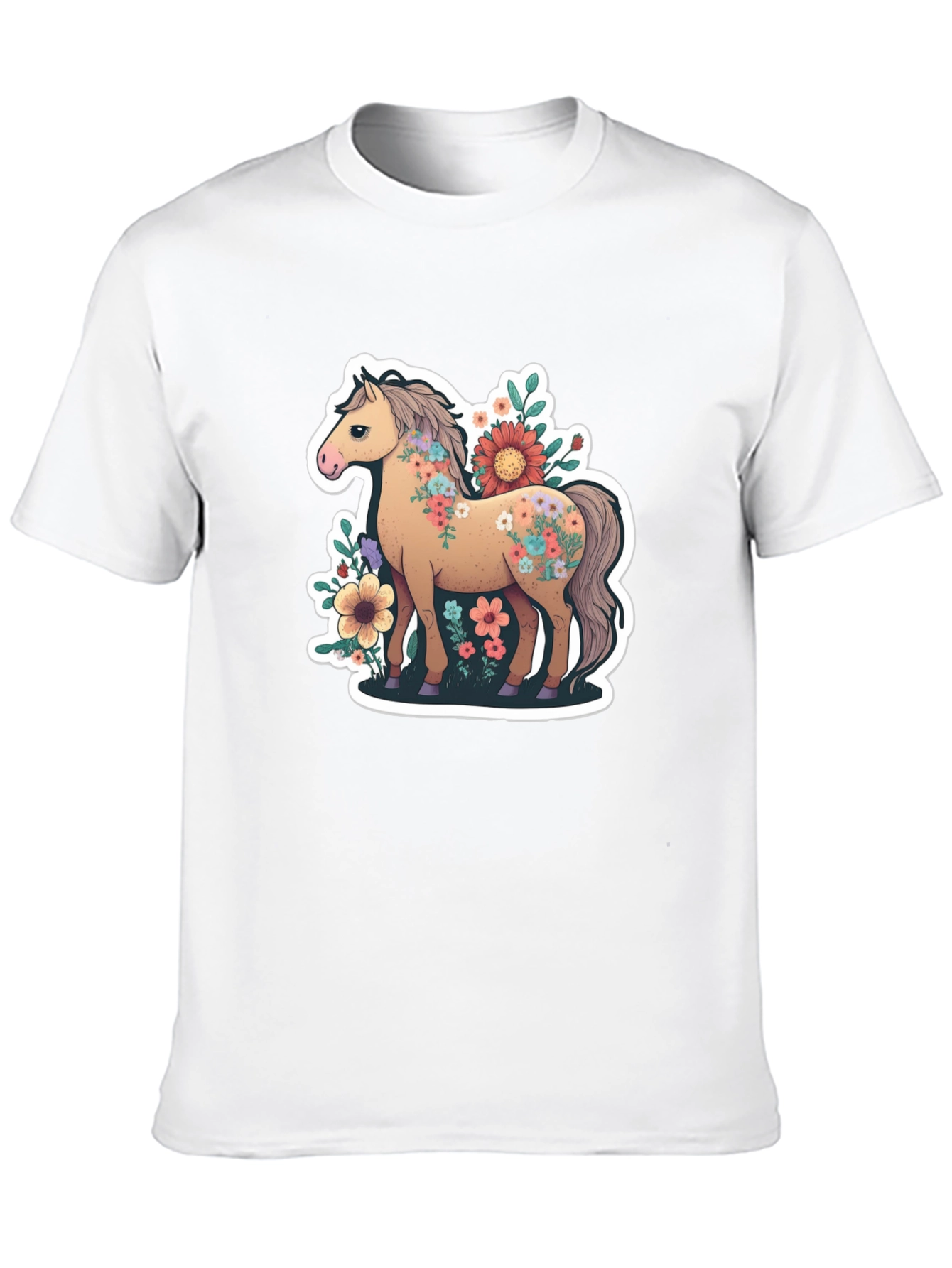Floral Horse Tee - Stylish Graphic T-Shirt