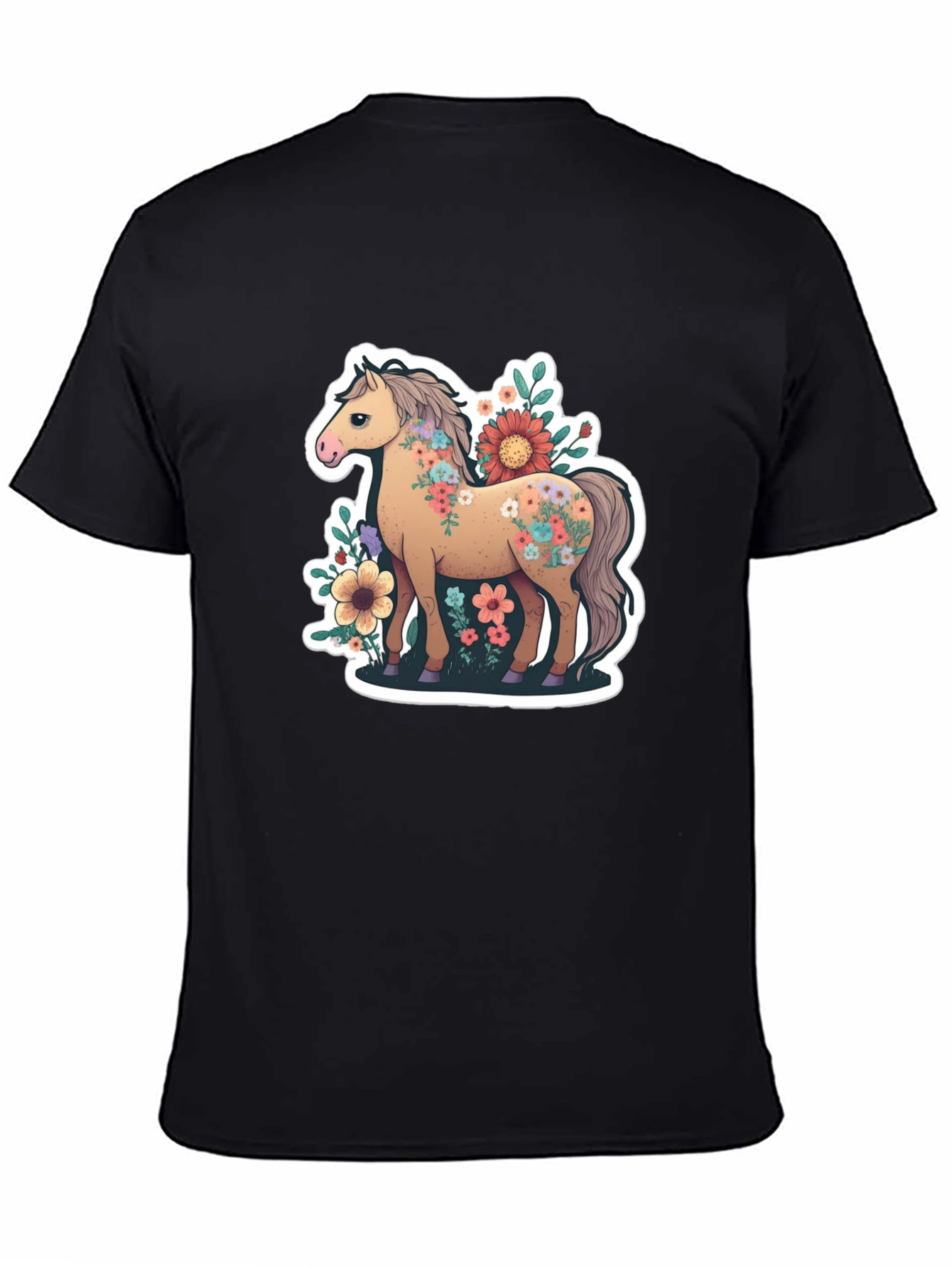 Floral Horse Tee - Stylish Graphic T-Shirt