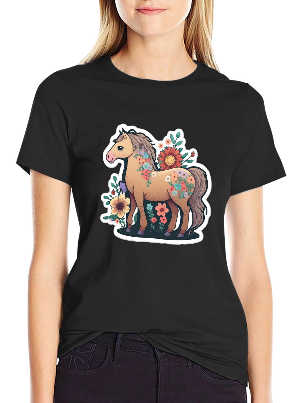 Floral Horse Tee - Stylish Graphic T-Shirt