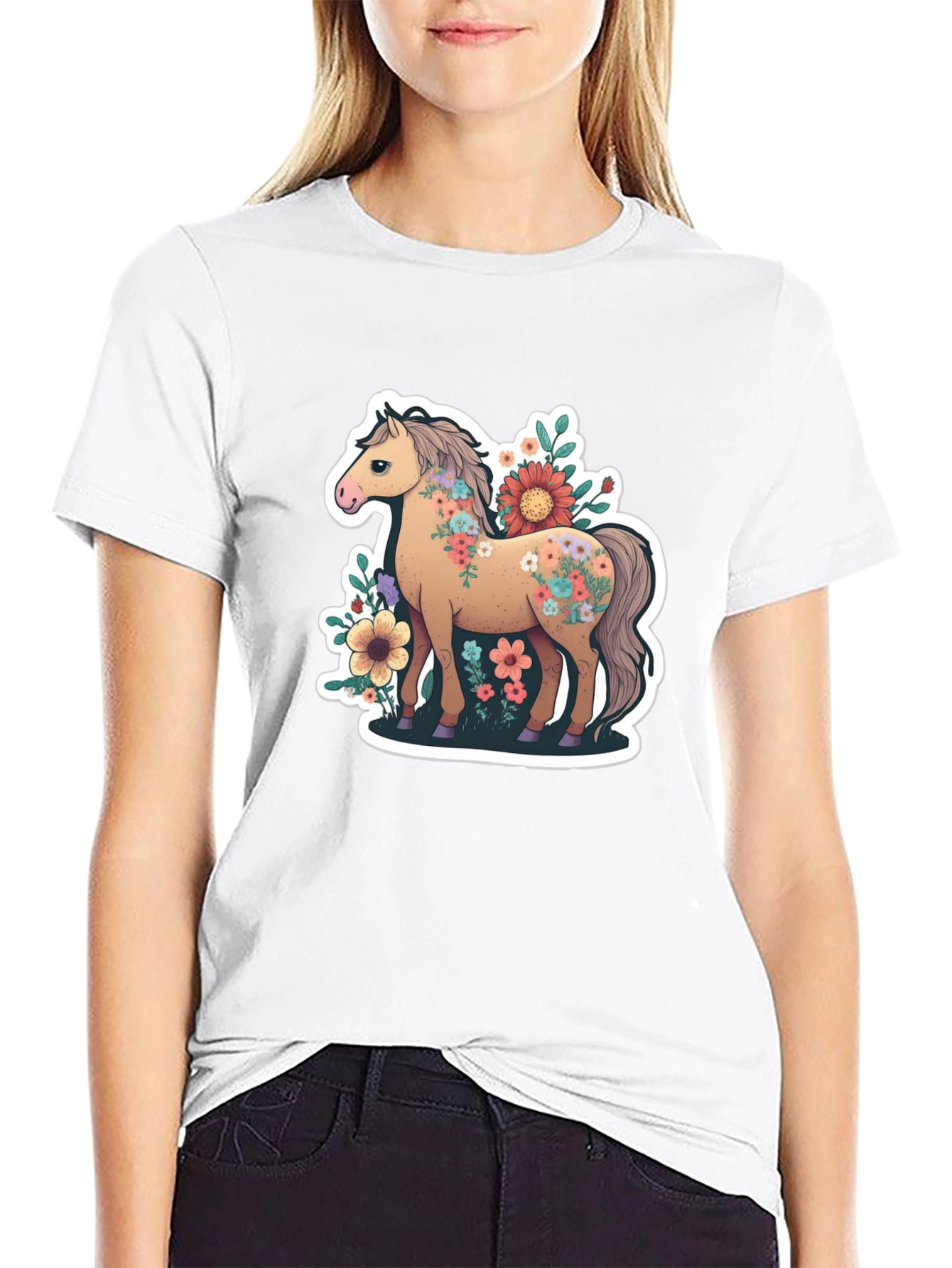 Floral Horse Tee - Stylish Graphic T-Shirt